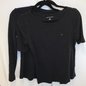 2 Black Tommy Hilfiger 100% cotton tops XS long sleeve and Small shirt sleeve